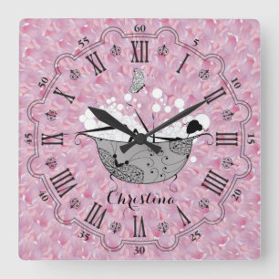 Horloge Carrée Personnalized Lady in the Bath Square Wall Clock