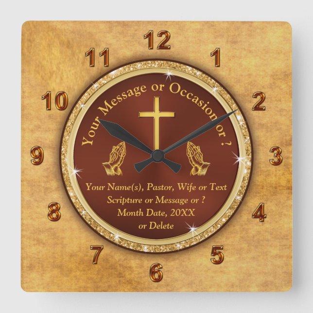 Horloge Carrée Personnalized, Unique Religious Toxits for Him, (Recto)