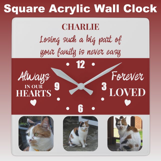 Horloge Carrée Perte de chats Keepsaké Memorial bordeaux (Créateur téléchargé)
