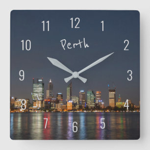 Horloge Carrée Perth Australia Skyline Night Reflections