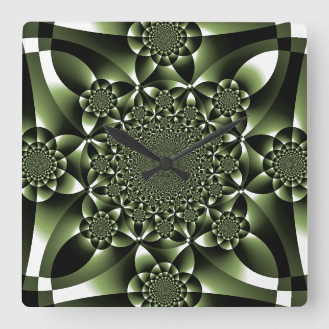 Horloge Carrée Pétales à feuilles blanches de forêt verte (Recto)