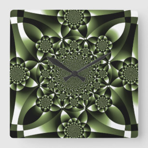 Horloge Carrée Pétales de feuilles de forêt verte blanche