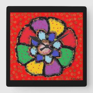 Horloge Carrée Pétales rouges d'art Fleur design abstrait couleur