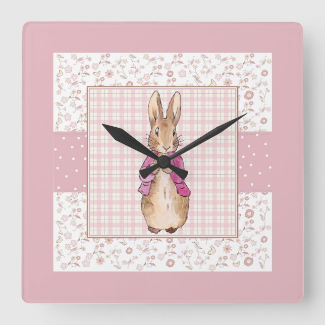 Horloge Carrée Peter the Rabbit Check & Floral pattern (Recto)