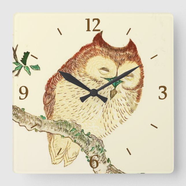 Horloge Carrée Petit hibou japonais (Recto)