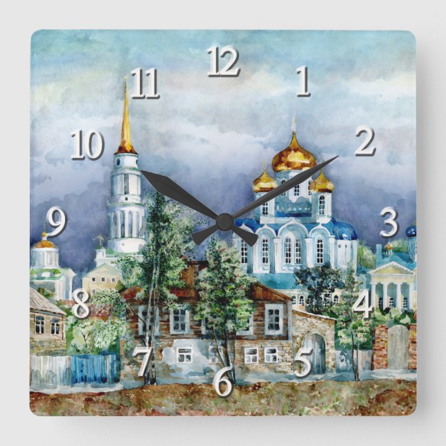 Horloge Carrée Petite ville provinciale Zadonsk aquarelle (Recto)