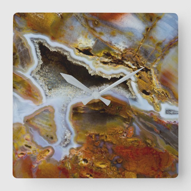 Horloge Carrée Petrified Wood with Crystals (Recto)