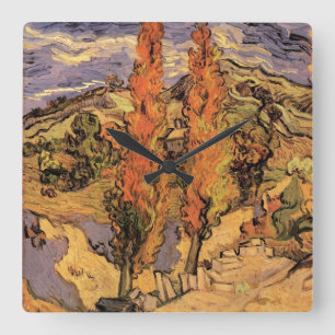 Horloge Carrée Peupliers sur une route à travers les collines par