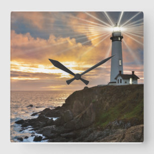 Horloge Carrée Phare au coucher du soleil