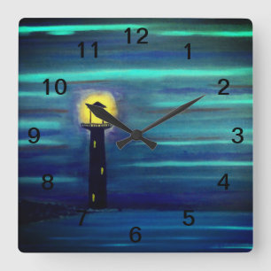 Horloge Carrée Phare Sous La Lune