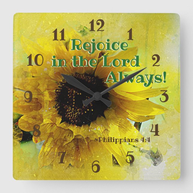 Horloge Carrée Philippiens 4:4 Réjouissez-vous toujours dans le S (Recto)