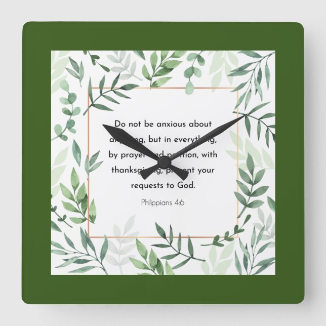 Horloge Carrée Philippiens 4:6, Verse biblique, (Recto)