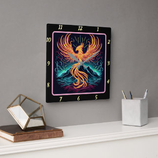 Horloge Carrée Phoenix Flames Sur Le Canyon Lune