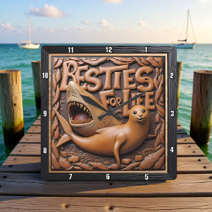 Horloge Carrée Phoque Requin Marin Enjoué