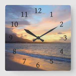 Horloge Carrée Photo 110 Coucher de soleil sur la plage