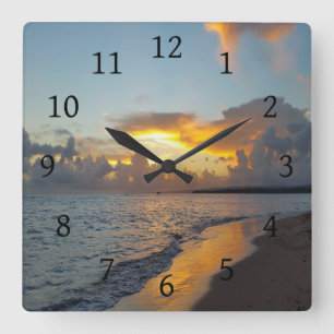 Horloge Carrée Photo 17 coucher du soleil sur l'océan