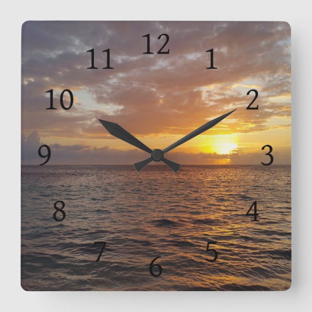 Horloge Carrée Photo 18 coucher du soleil sur l'océan (Recto)