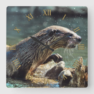 Horloge Carrée Photo animalière de River Otter Animal-lover