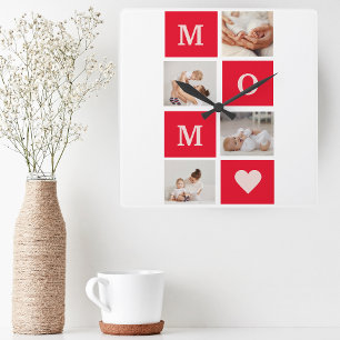 Horloge Carrée Photo Collage Moderne & Best Mom Ever Cadeau