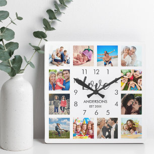 Horloge Carrée Photo Custom Family Collage Personnalité de White