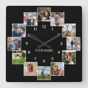 Horloge Carrée Photo de Collage Couple's Black Large Clock