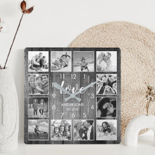Horloge Carrée Photo de Custom Family Rustic Farmhouse Love Scrip