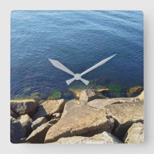 Horloge Carrée Photo de Deep Blue Atlantic Ocean Rocky Cliff