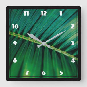 Horloge Carrée Photo de Green Leaf Palm Frond Closeup