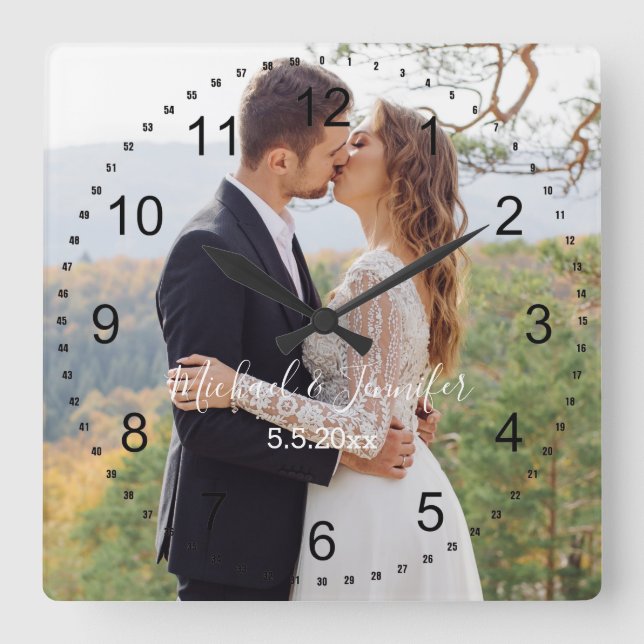 Horloge Carrée photo de jour de mariage (Recto)