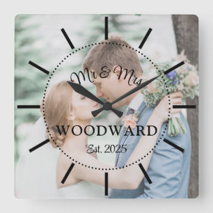Horloge Carrée Photo de mariage de jeunes mariés modernes 