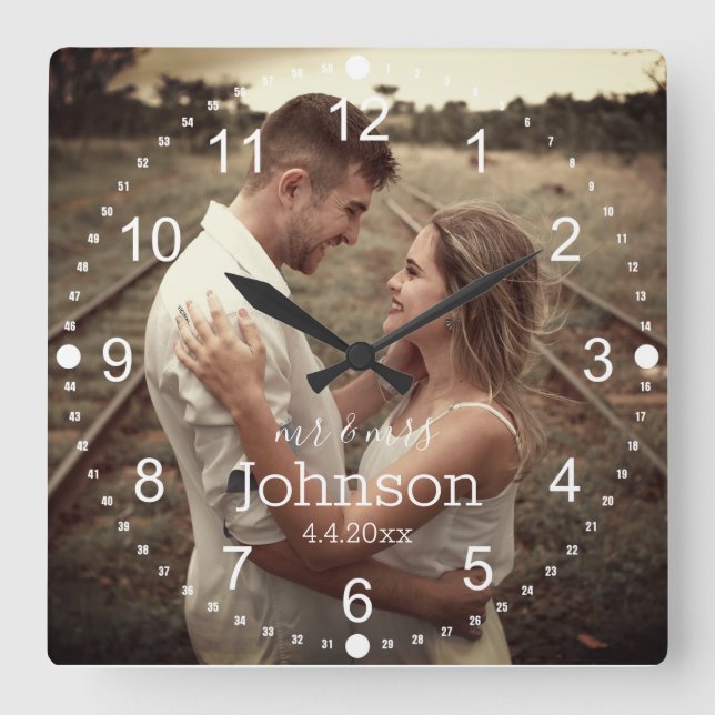 Horloge Carrée photo du jour de mariage (Recto)