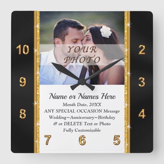 Horloge Carrée Photo et personnalisée, cadeau Mariage de l'horlog (Recto)