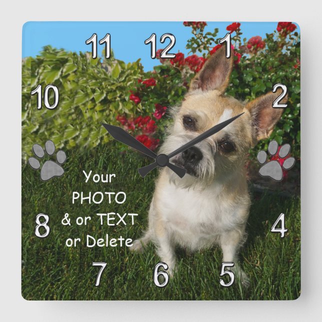 Horloge Carrée Photo Idées cadeaux pour animaux de compagnie pers (Recto)