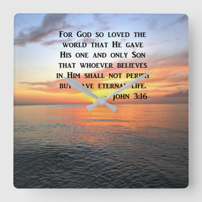 HORLOGE CARRÉE PHOTO INSPIRANTE DE SUNRISE JOHN 3:16 (Recto)