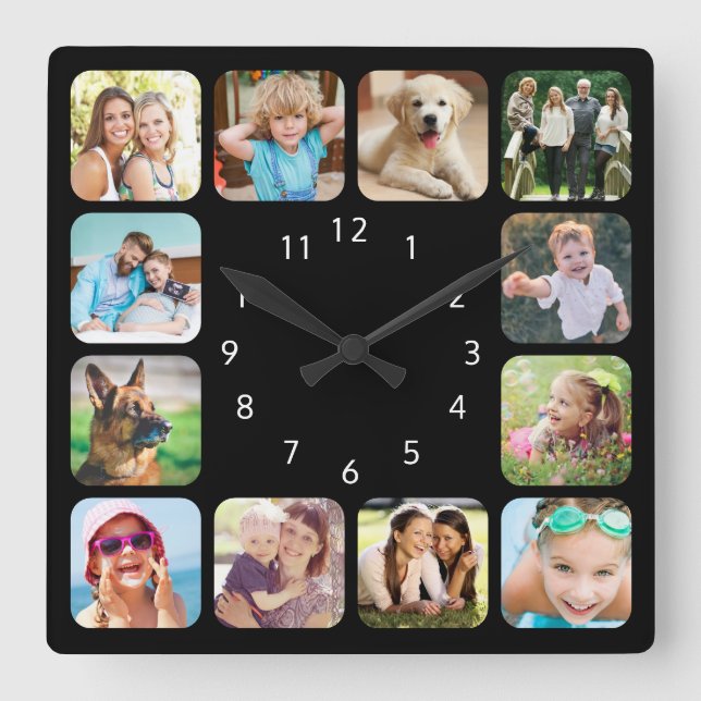 Horloge Carrée Photo moderne du Personalized Black Acrylic Wall C (Recto)
