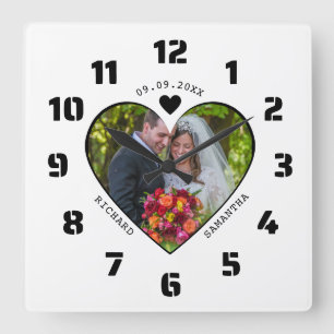 Horloge Carrée Photo Noir Et Blanc En Anniversaire Du Mariage Du 