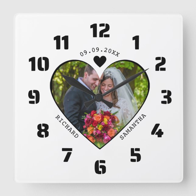 Horloge Carrée Photo Noir Et Blanc En Anniversaire Du Mariage Du  (Recto)
