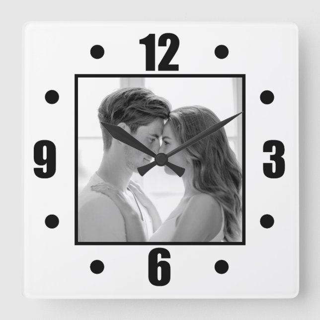 Horloge Carrée Photo Noir Et Blanc Simple Et Moderne (Recto)