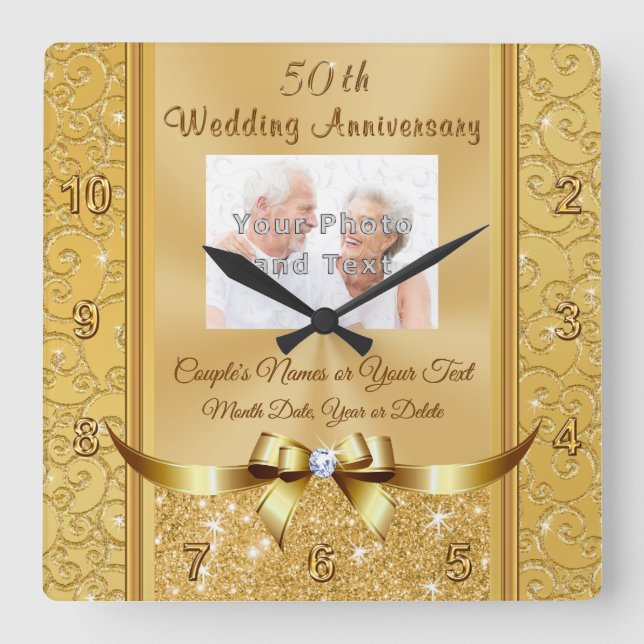 Horloge Carrée Photo Personalized 50th Wedding Anniversary Clocks (Recto)