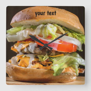 Horloge Carrée Photo Personalized Hamburger Acrylic Wall Clock