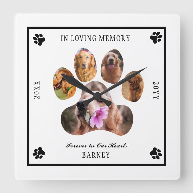 Horloge Carrée Photo Pet Memorial - White Black (Recto)