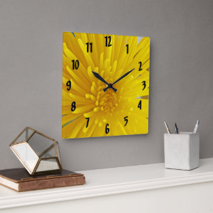 Horloge Carrée Photographie jaune en épi de dahlia