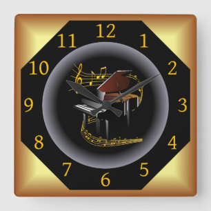 Horloge Carrée Piano ~ G clef ~ Musical Swirl ~ Spotlight ~* ~