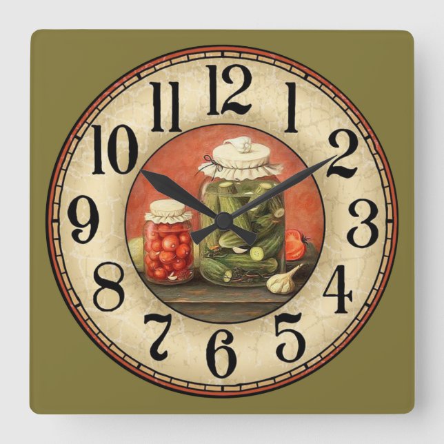 Horloge Carrée Pickles et Jars (Recto)