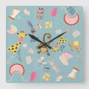 Horloge Carrée Pièce de bébé garçon Jouets animaux