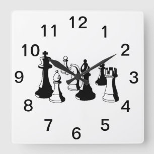 Horloge Carrée Pièces de Jeu d'Échecs Art Vintage #2