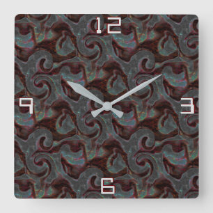 Horloge Carrée Pièces et traits en spirale sculptés de couleur fo