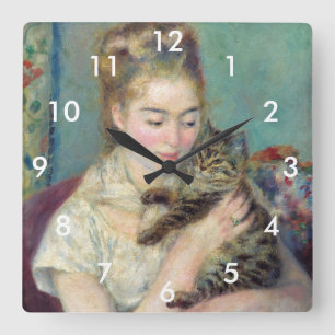 Horloge Carrée Pierre-Auguste Renoir - Femme avec chat