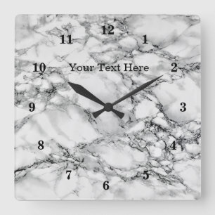 Horloge Carrée Pierre Marbre blanc tendance - Ajouter votre texte