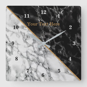 Horloge Carrée Pierre noire et Marbre blanc tendance - Ajouter vo